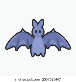 bat animal cartoon character with outline in flat vector design.