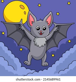 Bat Animal Colored Cartoon Illustration