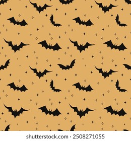 bat animal fly on sky seamless pattern design black orange soft background