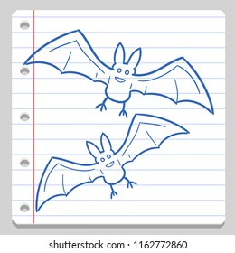 Bat Animal Halloween Notebook School Doodle Icon Symbol Sketch Line Art