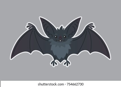 Bat animal. Vector illustration of bat-eared grey creature in flat style with silhouette syblayer. Sticker. Element for your design, print, artwork. Cute Halloween bat vampire icon.