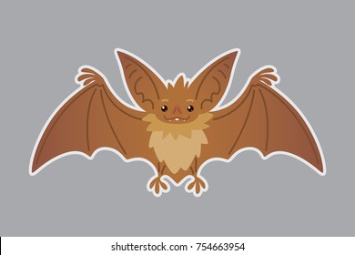 Bat animal. Vector illustration of bat-eared brown creature in flat style with silhouette syblayer. Sticker. Element for your design, print, artwork. Cute Halloween bat vampire icon.
