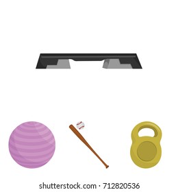 A bat with a ball for baseball, a weight for muscles, a ball for playing, a bench for fitness. Sport set collection icons in cartoon style vector symbol stock illustration web.