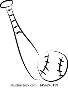 Bat- und Ball-Zeichnung, Illustration, Vektorgrafik auf weißem Hintergrund.