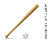Bat and ball on a white background. Vector illustration