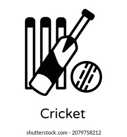 Bat and ball with wicket depicting cricket icon design