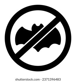 Icono sólido prohibido Bat Is, concepto de control de plagas, signo sin murciélago sobre fondo blanco, icono de prohibición de parásitos en estilo glifo para concepto móvil y diseño web. Gráficos vectoriales