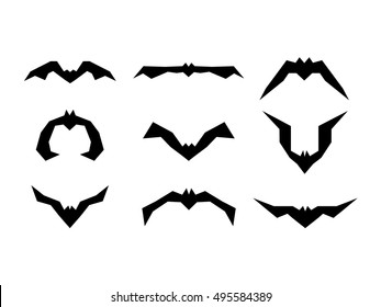 Bat. Big set of black silhouettes of bats, 