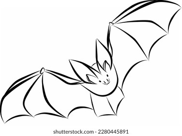 Bat black line. Flying bats. Cartoon bats. Line art. Drawing by hand. Doodle. Tattoo.