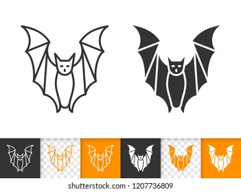 Bat black linear and silhouette icons. Thin line sign of halloween. Vampire outline pictogram isolated on white, color, transparent background. Vector Icon shape for stamp. Bat simple symbol closeup