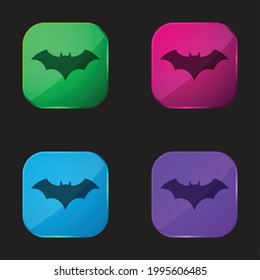 Bat Black Silhouette With Opened Wings four color glass button icon