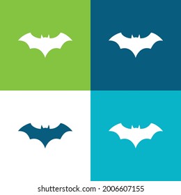 Bat Black Silhouette With Opened Wings Flat four color minimal icon set