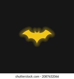 Bat Black Silhouette With Opened Wings yellow glowing neon icon