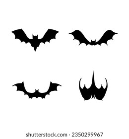 Bat black silhouettes vector illustrations set. Halloween decoration elements isolated on white.