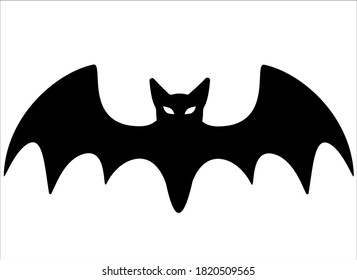 Bat - black vector silhouette - element for Halloween decor. Black bat - logo or pictogram.