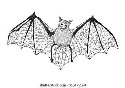 Bat. Black and white vector illustration. Tattoo