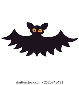 Bat. A black bat with wide wings and glowing yellow eyes, symbolizing Halloween, night creatures, and spooky themes.