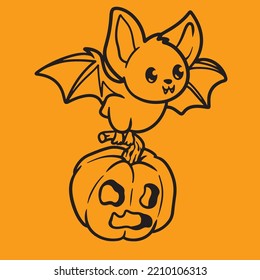 Bat Bring The Pumpkin Cartoon Mascot Vector Design Cute Halloween