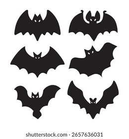 Bat bundle. Halloween bat silhouettes in flat style and isolated on white