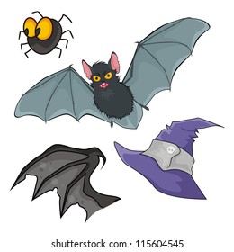 Bat, cap, wing and spider
