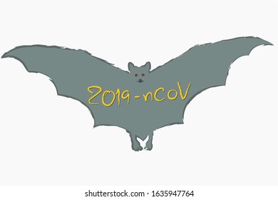 Bat caracter vector on whtie background with 2019 - nCOV text Coronavirus flu concept