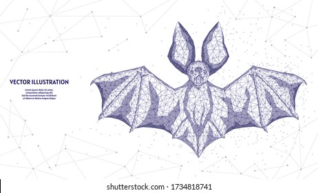 Bat is a carrier and spread of the virus infection of the Chinese coronavirus COVID-19. Carrier of infectious atypical pneumonia. SARS-CoV-2 pandemic. Low poly wireframe vector illustration.