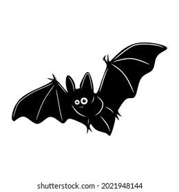 Bat cartoon, black isolated on white background, vector illustration for design and decor, Halloween