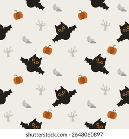 Bat cartoon so cute. On cloud moon tree pumpkin background. Welcome Halloween. Pattern seamless vector illustration. 