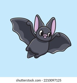 Bat Cartoon Mascot Design Cute Flat Design Logo Funny Happiness
