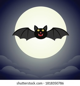 Bat cartoon vector illustration. Halloween moon.