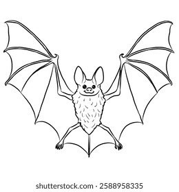 Bat cartoon, vector illustration, bat icon isolated on white background. Line art.