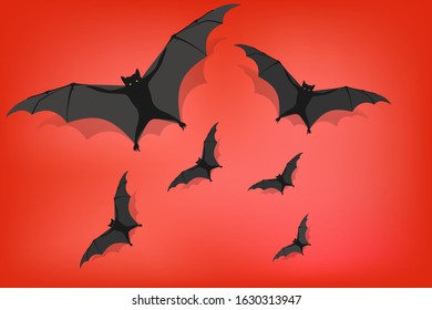 Bat character design with shadow isolate vector is on red background
