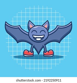Bat character on halloween day. Flat cartoon style.