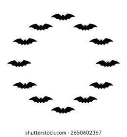 Bat circle frame. Halloween design. Vector flat illustration isolated on a white background.