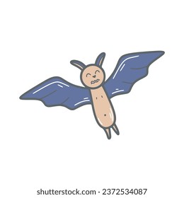 Bat clip art doodle sketch style. Cute baby character. Isolated element for Halloween or pagan witchcraft, sticker, print, vector illustration