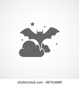 Bat And Cloud With Stars Halloween Concept Flat Icon On White Background