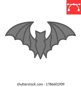 Bat color line icon, halloween and scary, bat sign vector graphics, editable stroke filled outline icon, eps 10