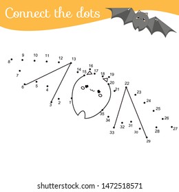Bat. Connect the dots. Dot to dot by numbers activity for kids and toddlers. Halloween Children educational game