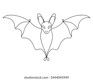 Bat continuous line art drawing vector illustration on white background.