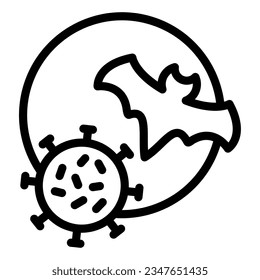 Bat with covid-19 virus line icon, Corona downturn concept, Coronavirus spread symbol on white background, Bat and virus transmission icon outline style mobile, web. Vector graphics.