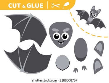 Bat. Schneiden und Kleben. Halloween. Bewerbungsarbeit. Papiererziehungsspiel. Flat, Cartoon. Einzige Vektorgrafik eps10
