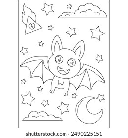 bat lindo monstruo para colorear página de libro para niños o adultos libro para colorear actividad de relajación consciente