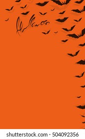 Bat dark. Forms a frame, orange background. Happy halloween. Vector illustration.