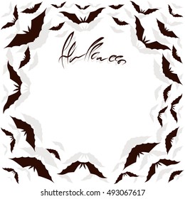 Bat dark. Forms a frame, white background. Halloween. Vector illustration.