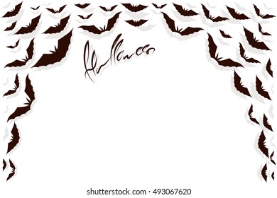 Bat dark. Forms a frame, white background. Happy halloween. Vector illustration.