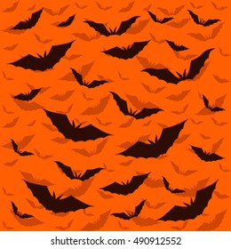 Bat dark. Orange background. Happy halloween. Vector illustration.	