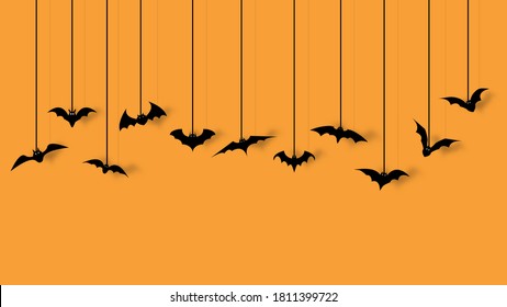 Bat decoration for halloween party isolated on orange background. vector illustration.