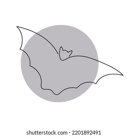 Bat gezeichnet mit einer einzigen Linie mit grauem Fleck wie Mond. Minimalismus. Vektorgrafik.