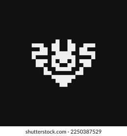 Bat emoji, сartoon character pixel art icon, design element of application and sticker. Game assets 1-bit sprite. Animal flat style. Isolated vector illustration. 