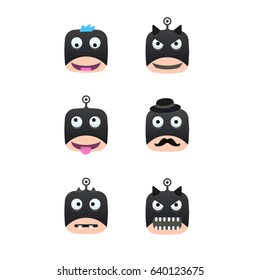 Bat emoticons with different emotions. 6 kinds of vector smileys. Flyer .